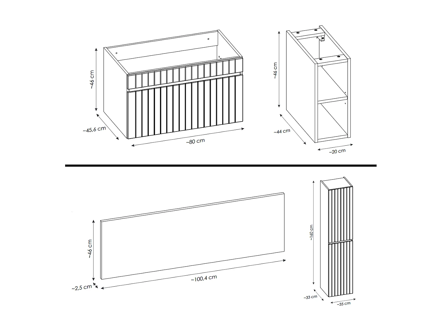 Ensemble de meuble de salle de bain - 100 cm - avec vasque à poser - avec plan - avec colonne et Miroir - 1 tiroir - MINO