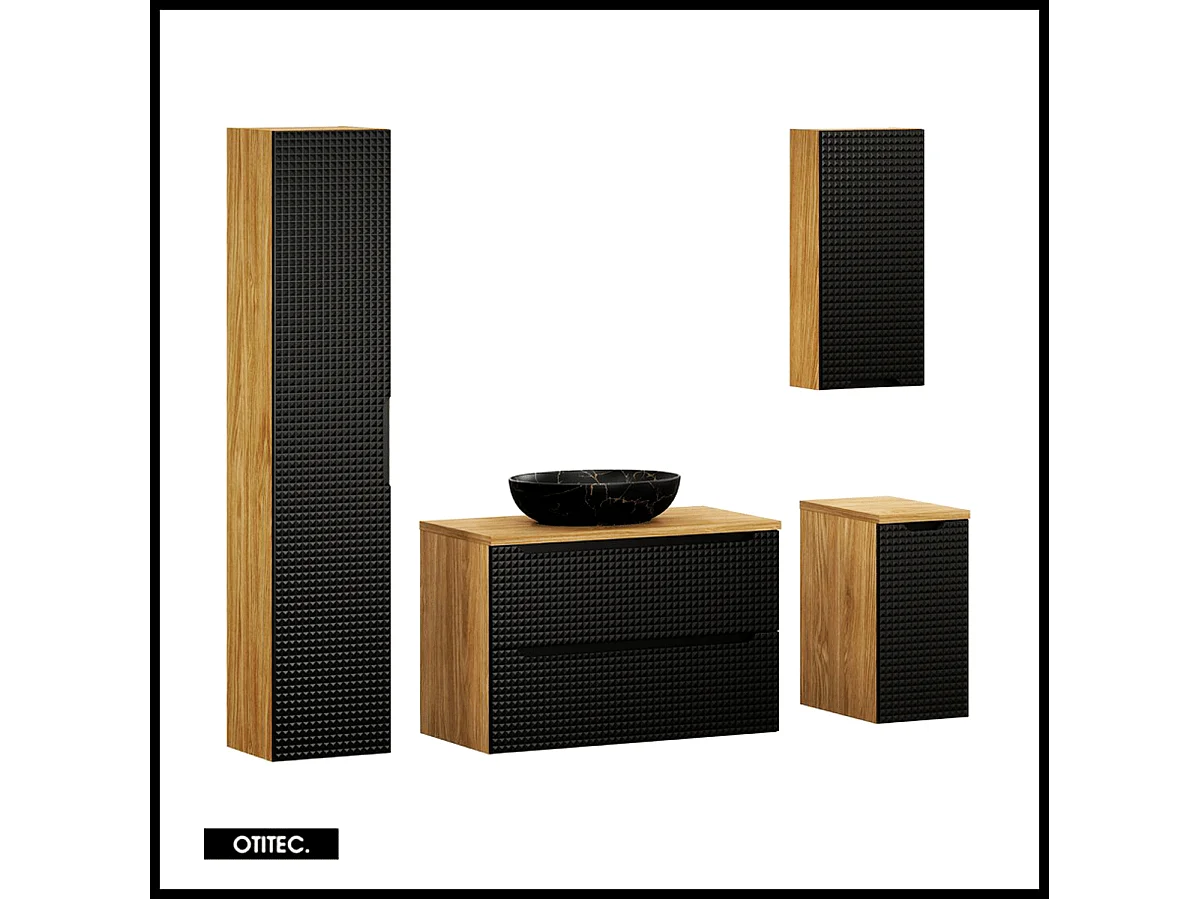 Ensemble de meuble de salle de bain - 90 cm - avec vasque à poser - avec plan - avec colonne - 2 tiroirs - SETTA