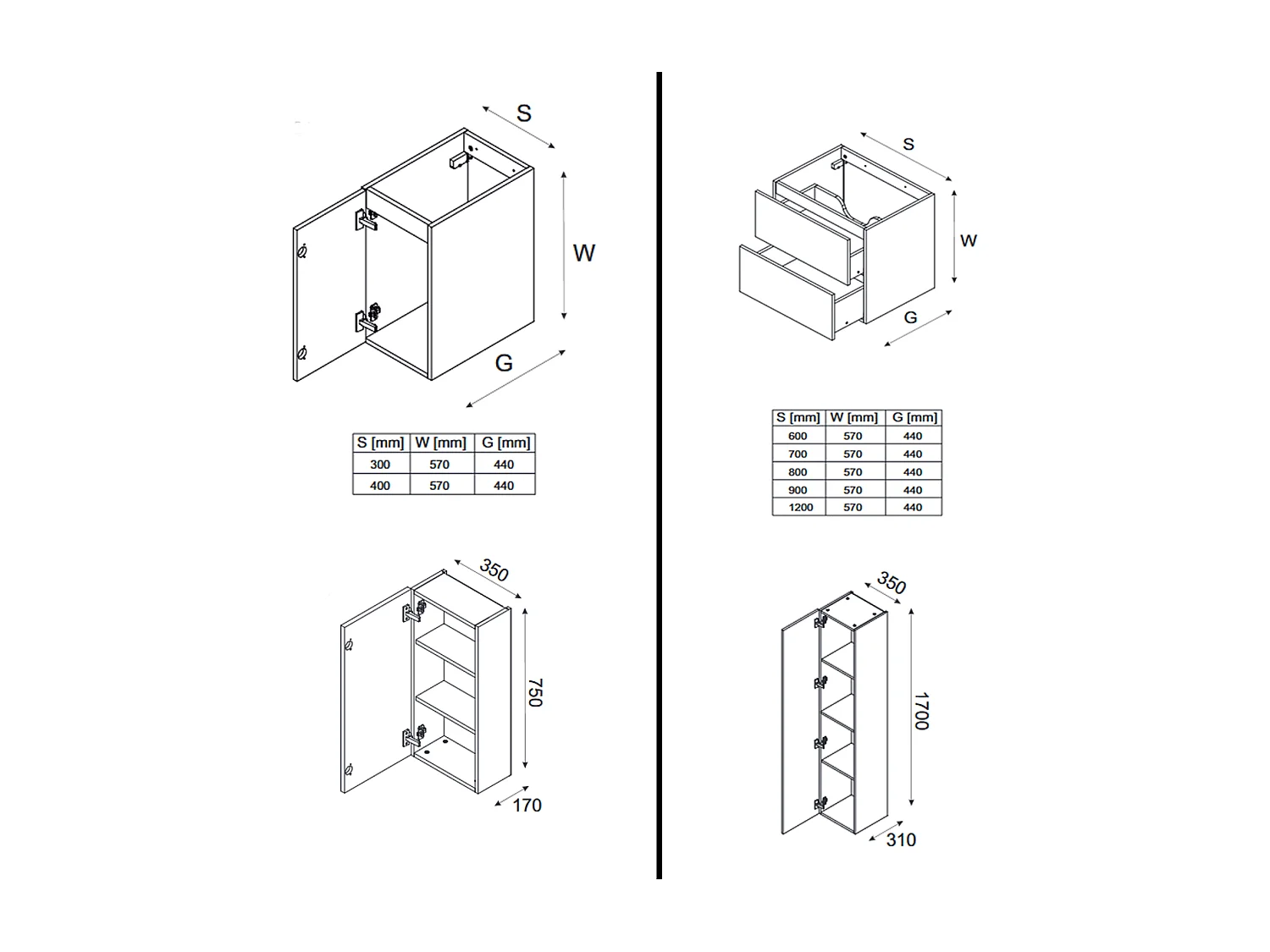 Ensemble de meuble de salle de bain - 90 cm - avec vasque à poser - avec plan - avec colonne - 2 tiroirs - SETTA