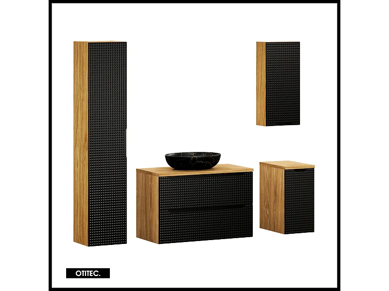 Ensemble de meuble de salle de bain - 90 cm - avec vasque à poser - avec plan - avec colonne - 2 tiroirs - SETTA