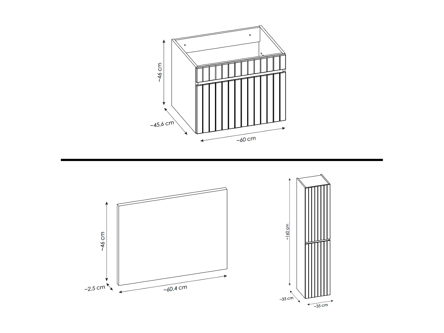 Ensemble de meuble de salle de bain - 60 cm - avec vasque à poser - avec plan - avec colonne et Miroir - 1 tiroir - MINO