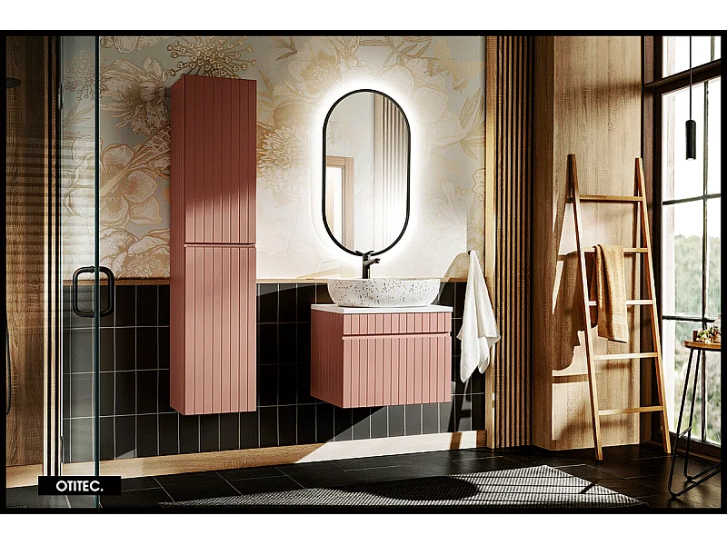 Ensemble de meuble de salle de bain - 60 cm - avec vasque à poser - avec plan - avec colonne et Miroir - 1 tiroir - MINO