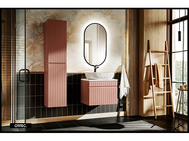 Ensemble de meuble de salle de bain - 60 cm - avec vasque à poser - avec plan - avec colonne et Miroir - 1 tiroir - MINO