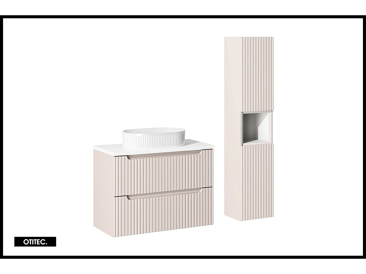 Meuble sous vasque de 80 cm - avec plan - Cachemire Mat/Blanc - 2 tiroirs - VOLTA CASHMERE