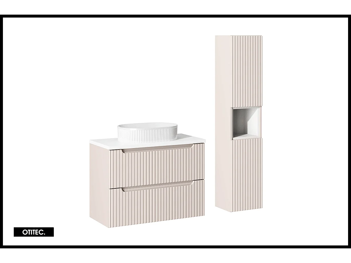 Meuble sous vasque de 80 cm - avec plan - Cachemire Mat/Blanc - 2 tiroirs - VOLTA CASHMERE