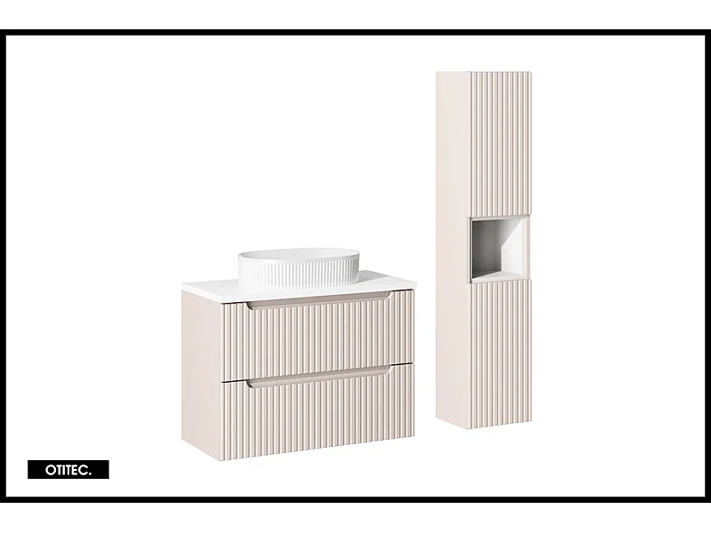 Meuble sous vasque de 80 cm - avec plan - Cachemire Mat/Blanc - 2 tiroirs - VOLTA CASHMERE