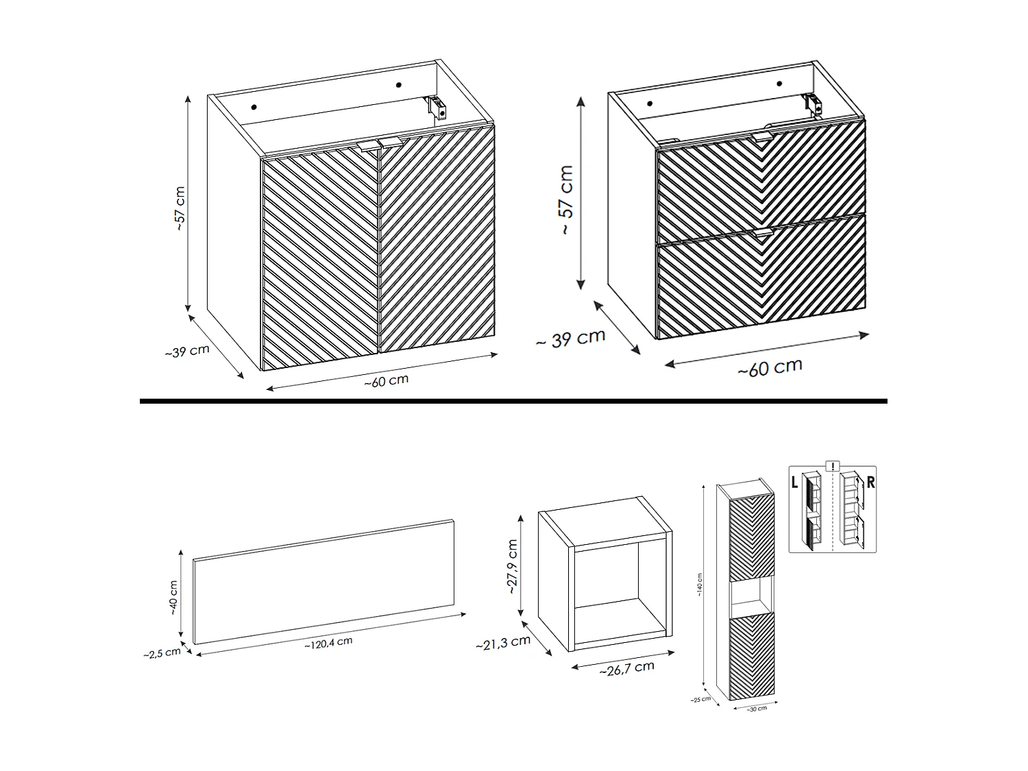 Ensemble de meuble de salle de bain - 120 cm - avec plan et colonne - 2 vasques à poser - 2 tiroirs et 2 portes - DANO