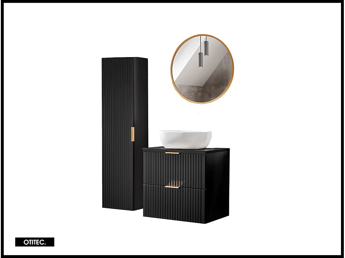 Ensemble meuble de salle de bain de 60 cm - avec plan - avec vasque - avec colonne - avec Miroir - LIVA BLACK