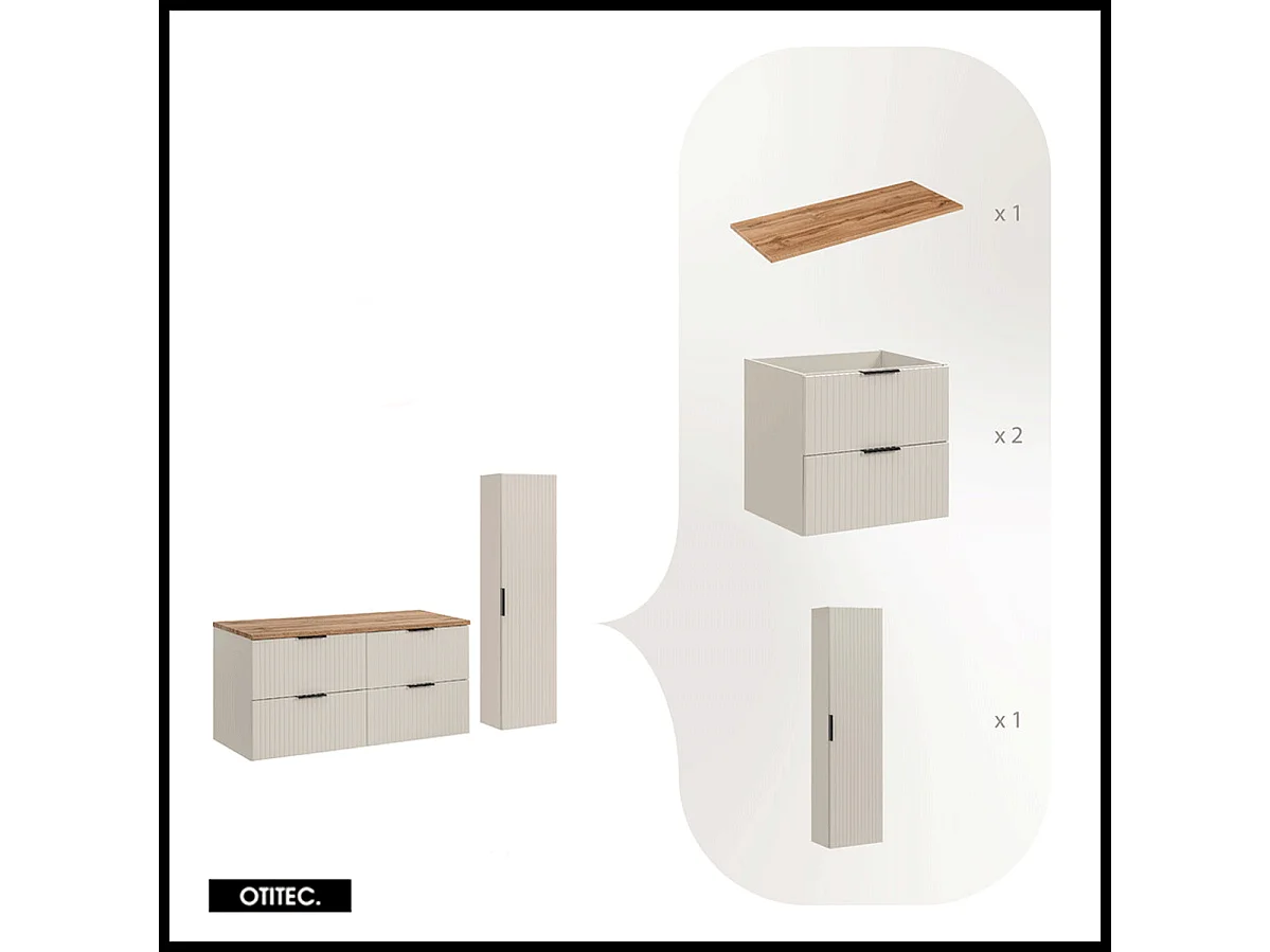 Ensemble meuble de salle de bain de 120 cm - avec plan - avec colonne - LIVA CASHMERE