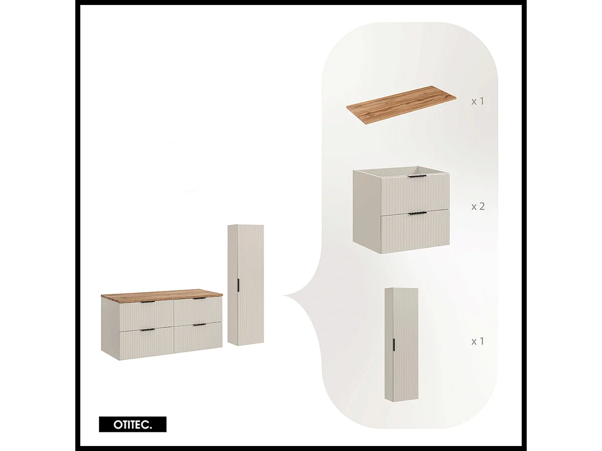 Ensemble meuble de salle de bain de 120 cm - avec plan - avec colonne - LIVA CASHMERE