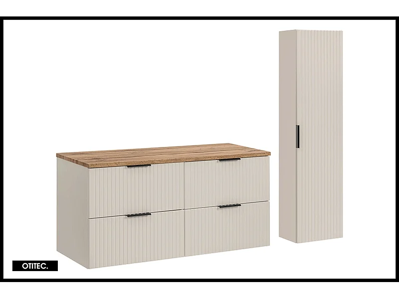 Ensemble meuble de salle de bain de 120 cm - avec plan - avec colonne - LIVA CASHMERE