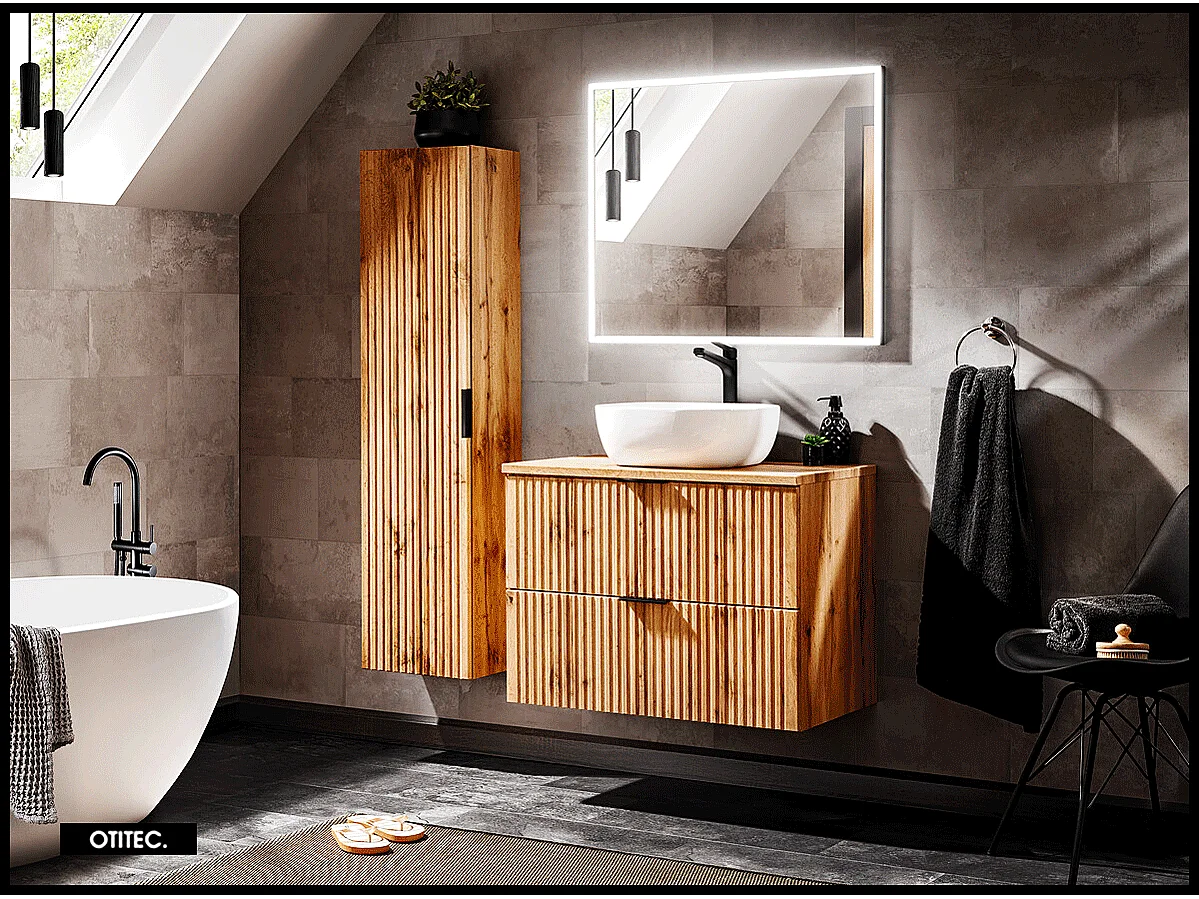 Ensemble meuble de salle de bain de 80 cm - avec plan - avec vasque - avec Miroir - LIVA OAK