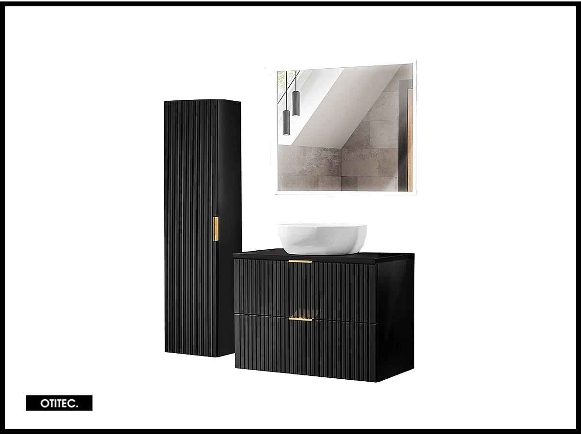 Ensemble meuble de salle de bain de 120 cm - avec plan - avec 2 vasques - avec Miroir - avec colonne - LIVA BLACK