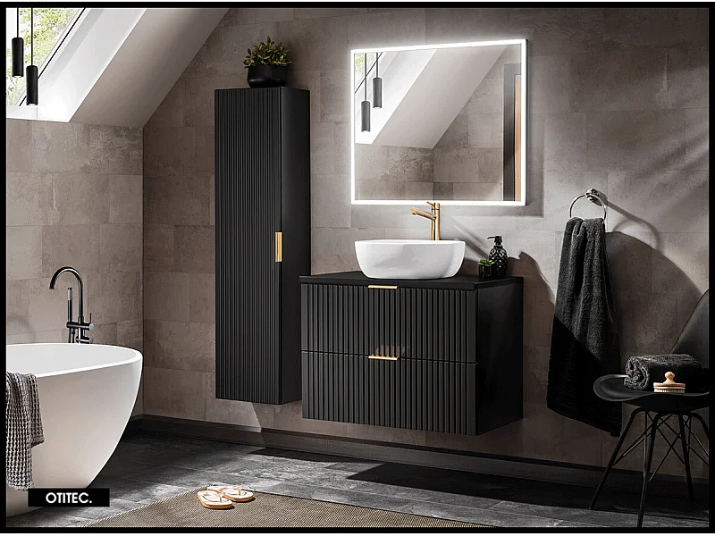 Ensemble meuble de salle de bain de 120 cm - avec plan - avec 2 vasques - avec Miroir - avec colonne - LIVA BLACK
