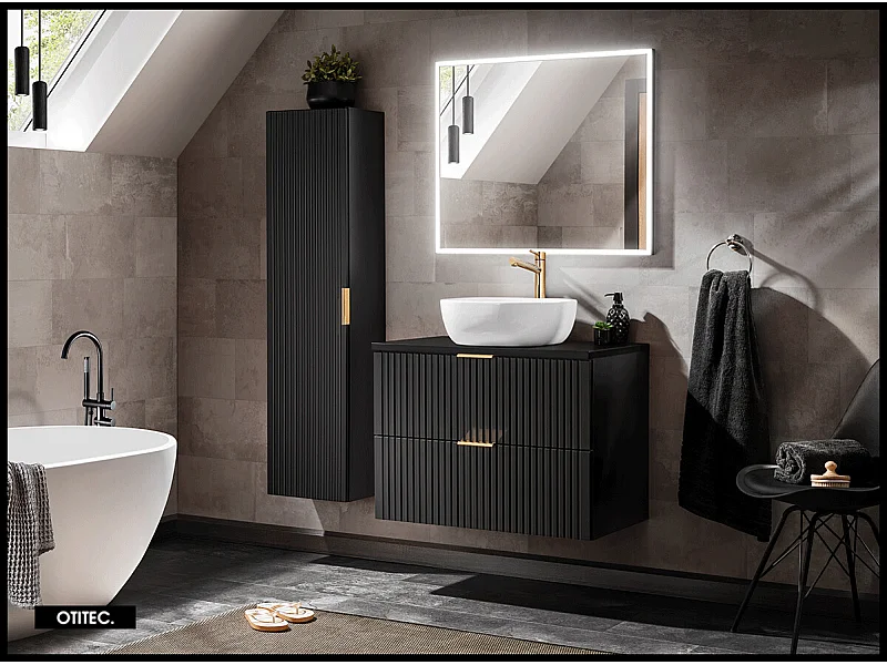 Ensemble meuble de salle de bain de 120 cm - avec plan - avec 2 vasques - avec Miroir - avec colonne - LIVA BLACK