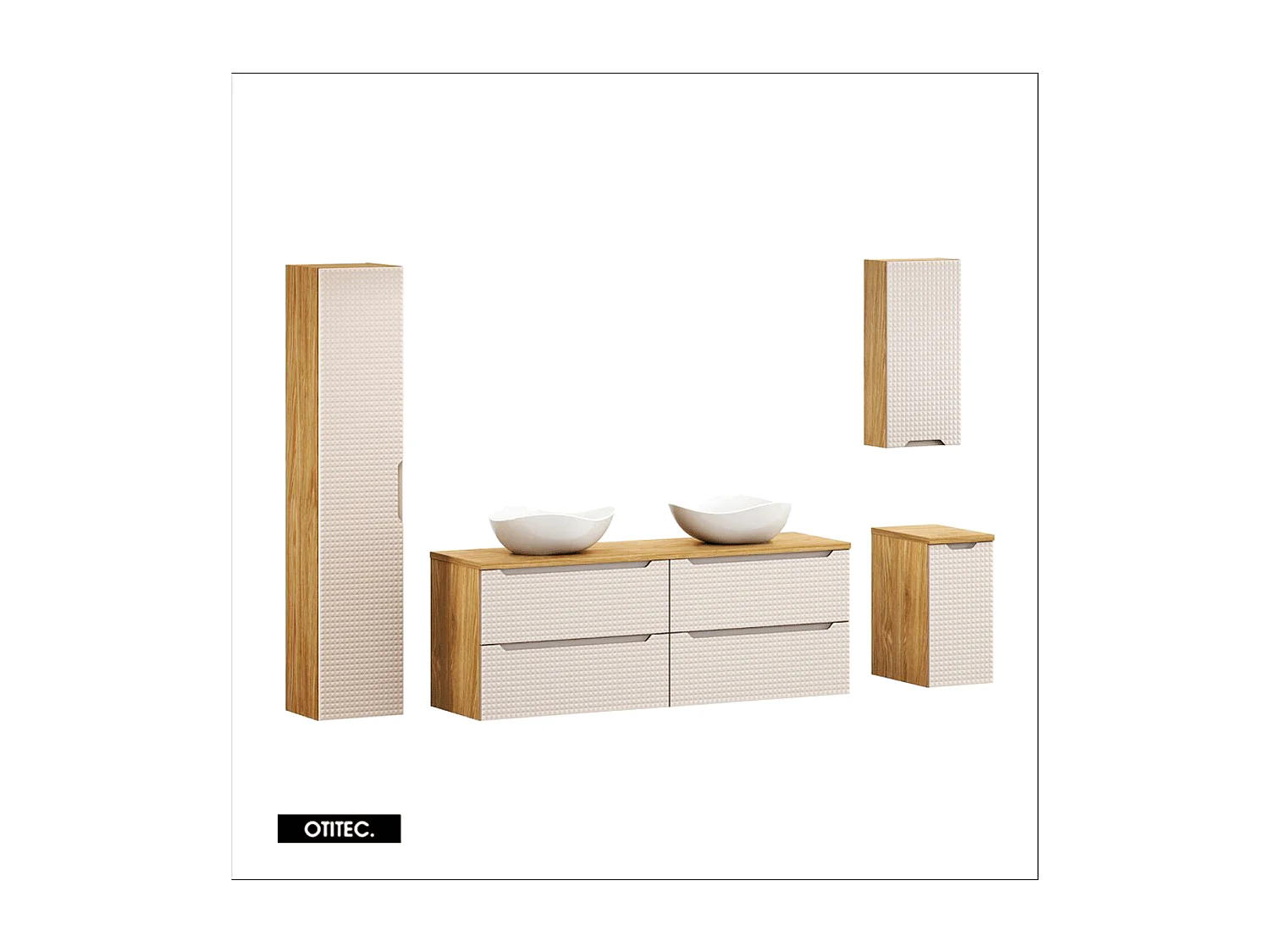 Ensemble de meuble de salle de bain - 160 cm - avec 2 vasque à poser - avec plan - avec colonne - 4 tiroirs - SETTA