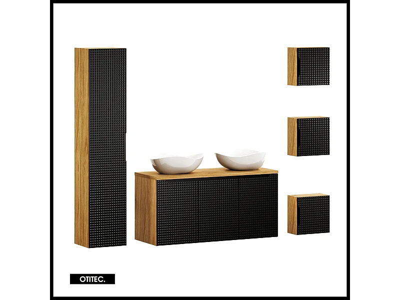 Ensemble de meuble de salle de bain - 120 cm - avec 2 vasque à poser - avec plan - avec colonne - 3 portes - SETTA