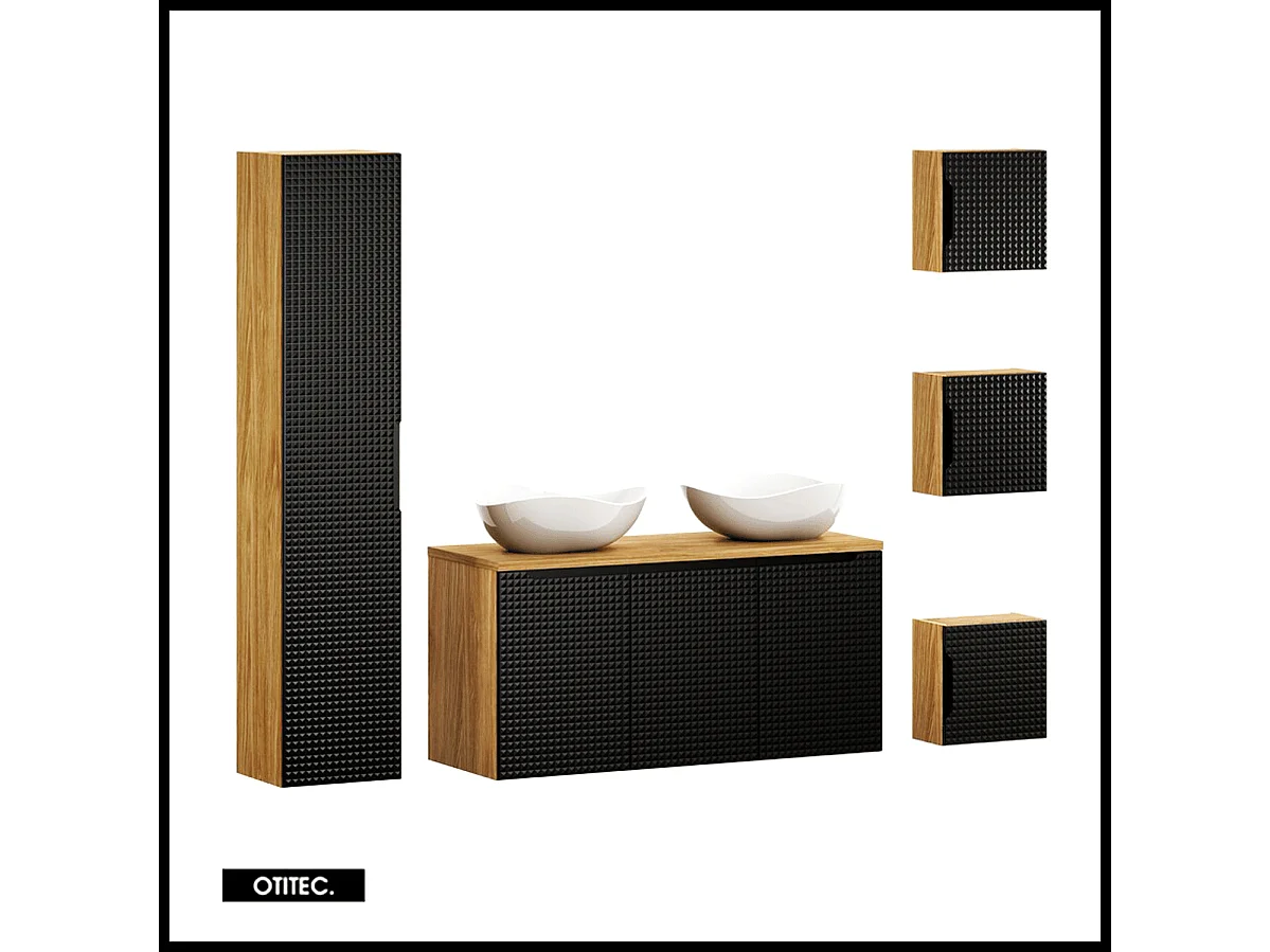 Ensemble de meuble de salle de bain - 120 cm - avec 2 vasque à poser - avec plan - avec colonne - 3 portes - SETTA