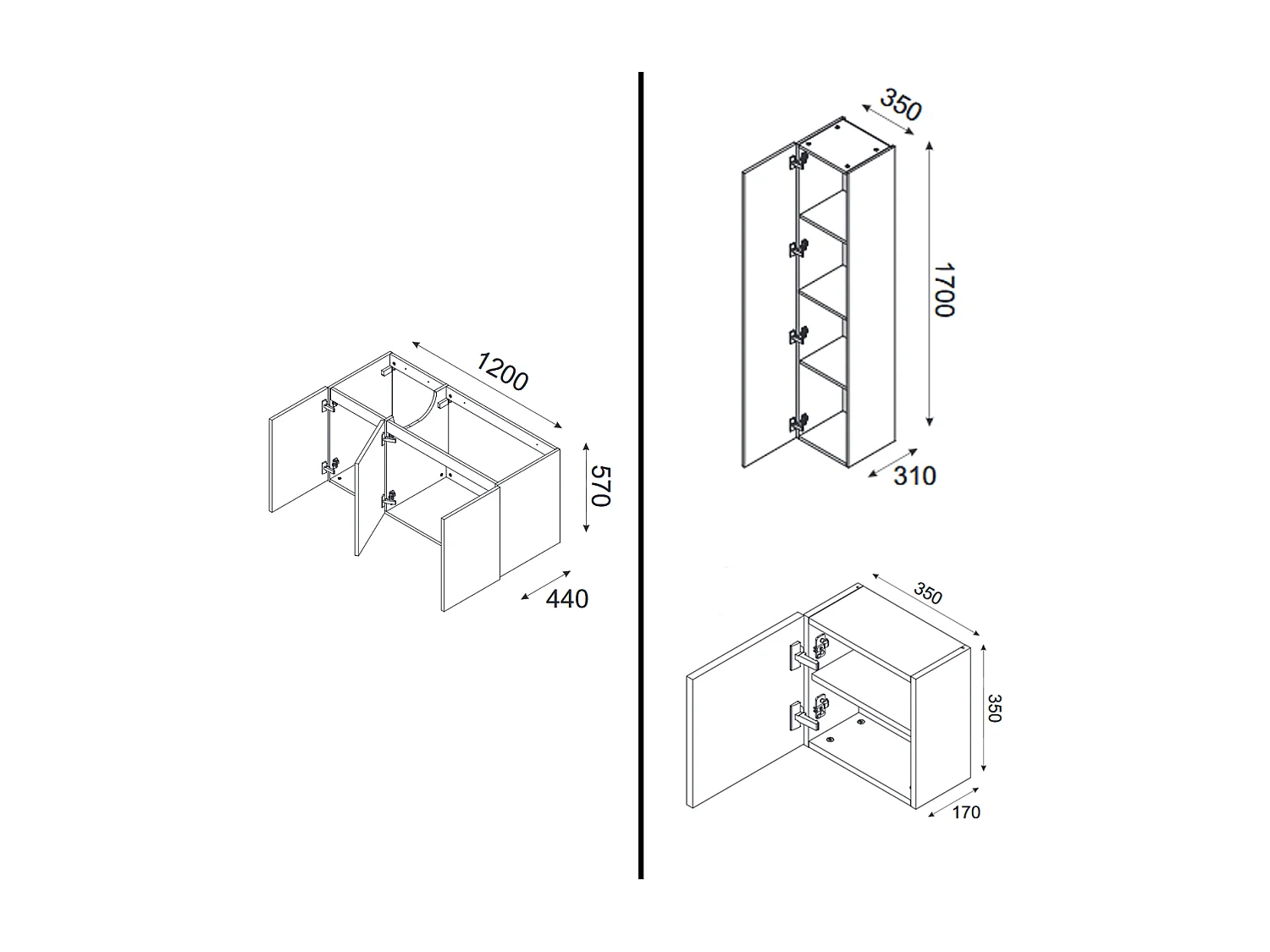 Ensemble de meuble de salle de bain - 120 cm - avec 2 vasque à poser - avec plan - avec colonne - 3 portes - SETTA