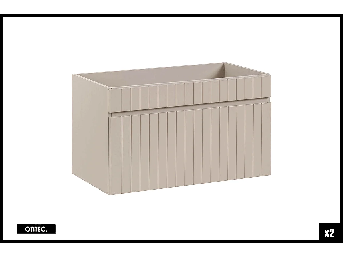 Ensemble de meuble de salle de bain - 160 cm - avec 2 vasques à poser - avec plan - avec colonne et Miroir - 2 tiroirs - MINO