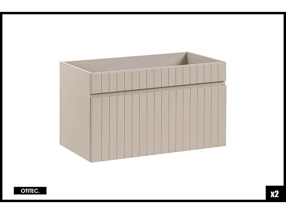 Ensemble de meuble de salle de bain - 160 cm - avec 2 vasques à poser - avec plan - avec colonne et Miroir - 2 tiroirs - MINO