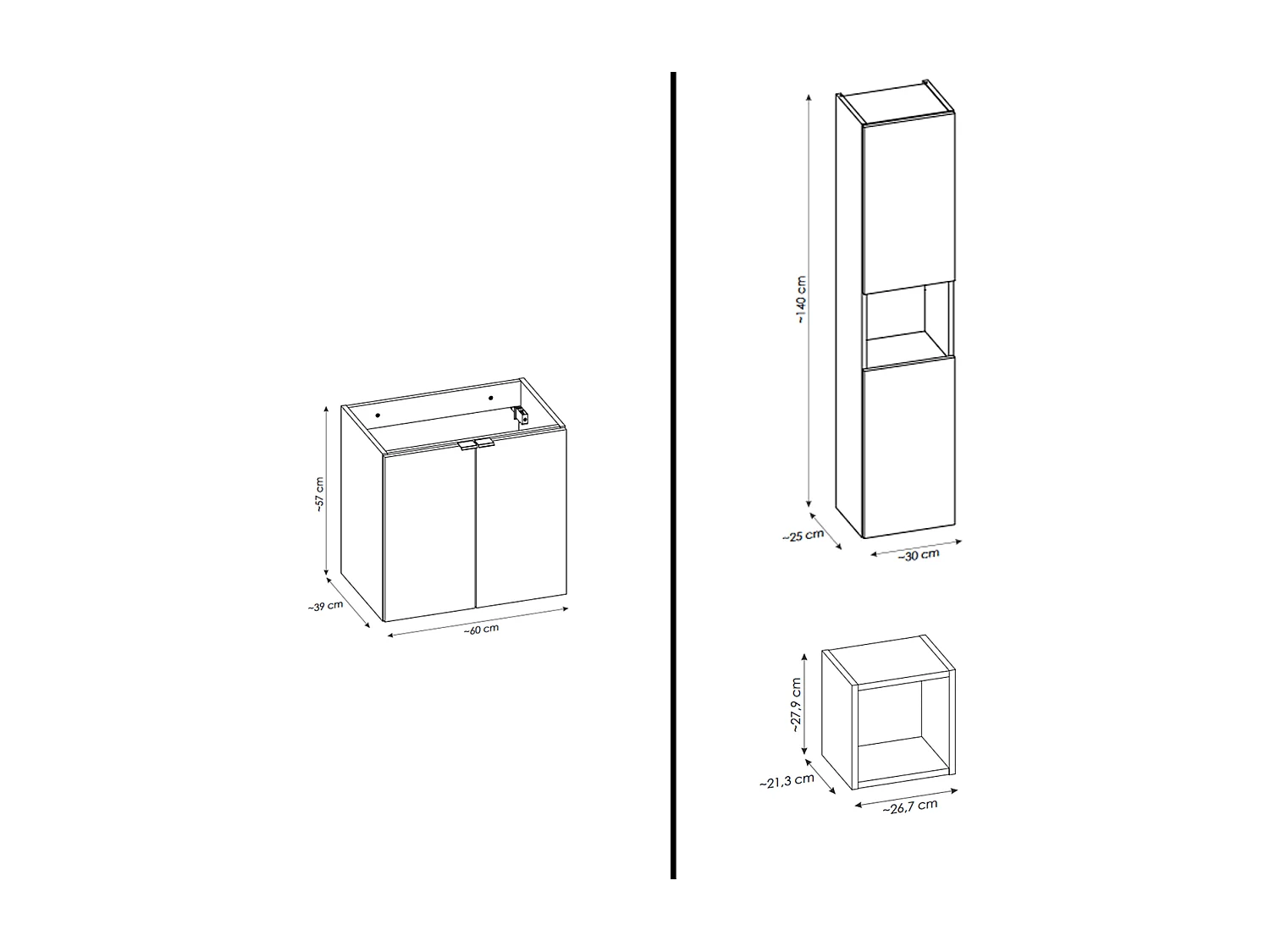 Ensemble de meuble de salle de bain - 60 cm - Oak/Blanc - avec vasque à poser - avec plan - avec colonne - 2 portes - VOLTA Oak