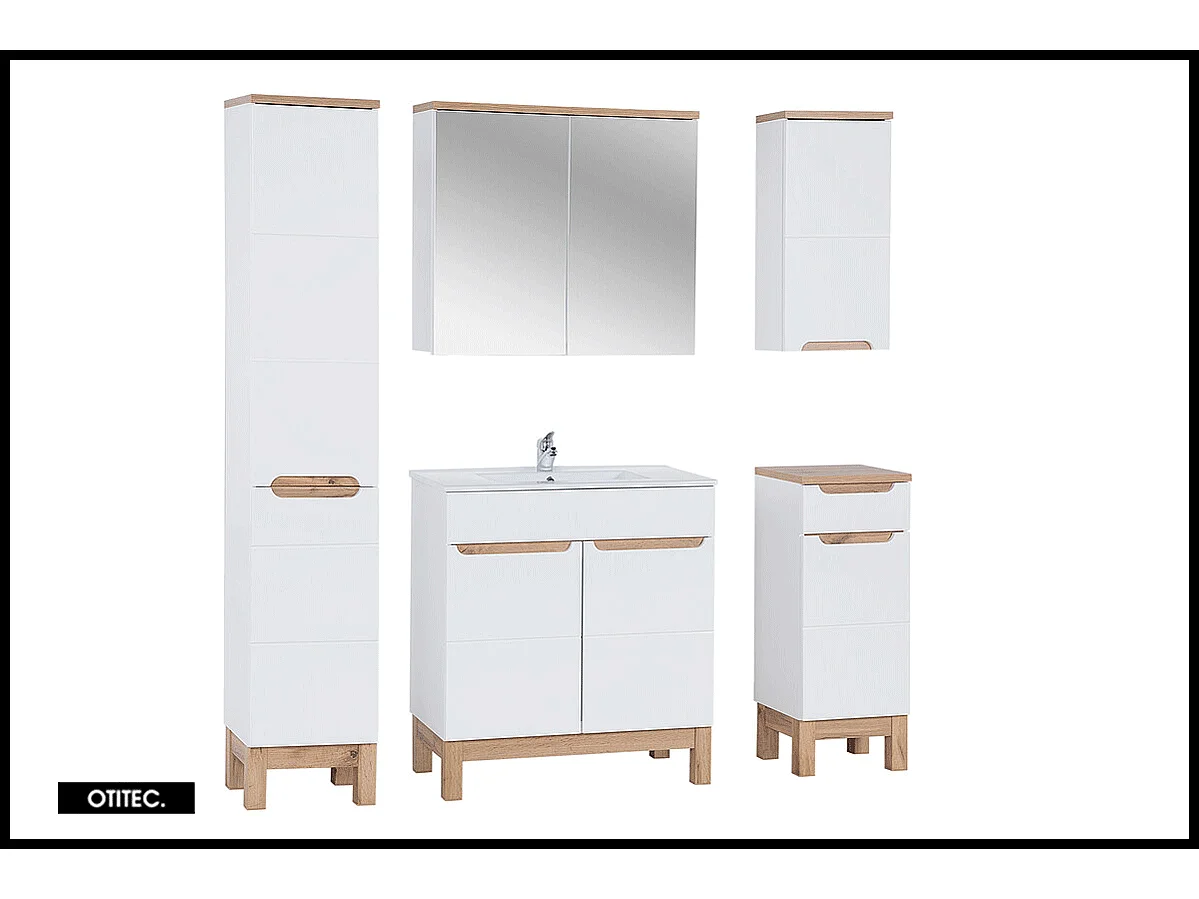 Ensemble meuble de salle de bain - 80 cm - avec vasque à encastrer - avec colonne - avec Armoire Miroir - BALI WHITE