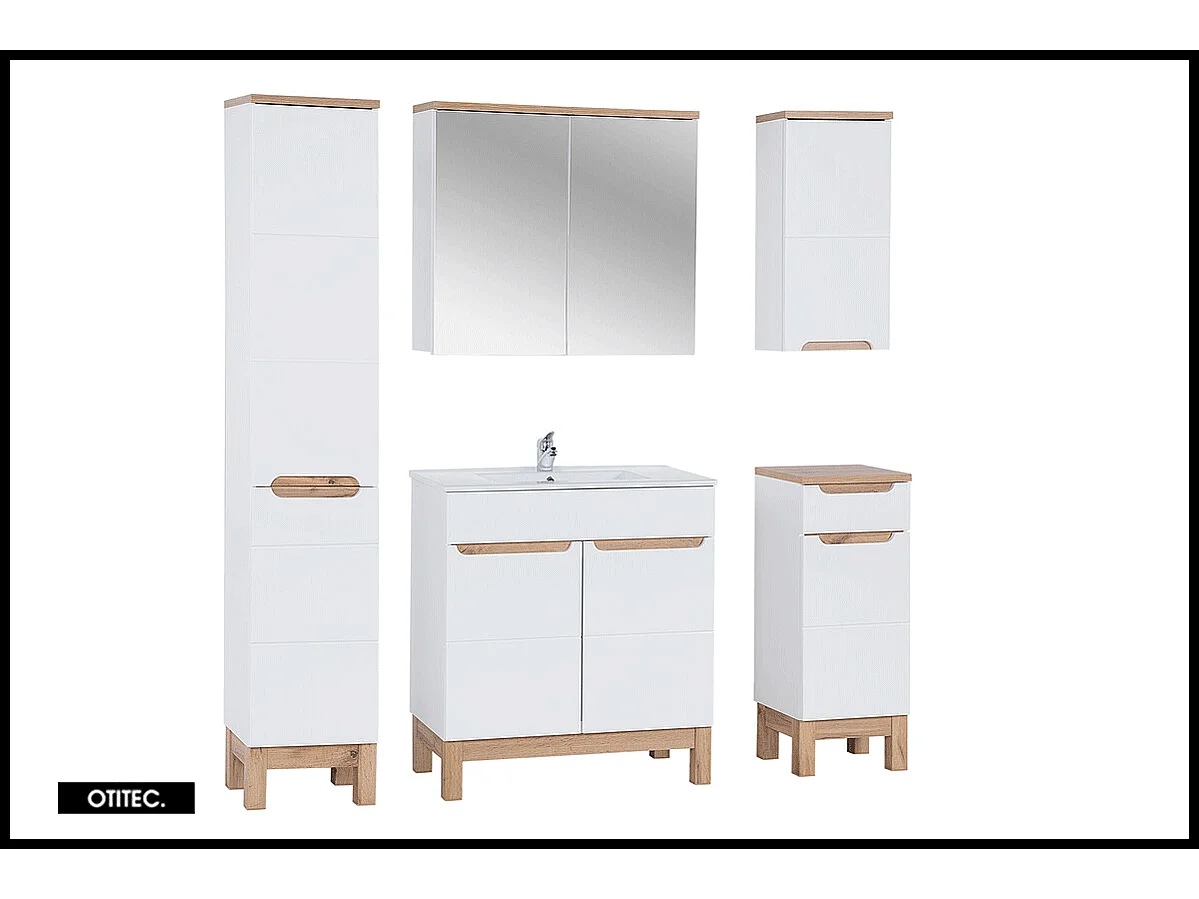 Ensemble meuble de salle de bain - 80 cm - avec vasque à encastrer - avec colonne - avec Armoire Miroir - BALI WHITE