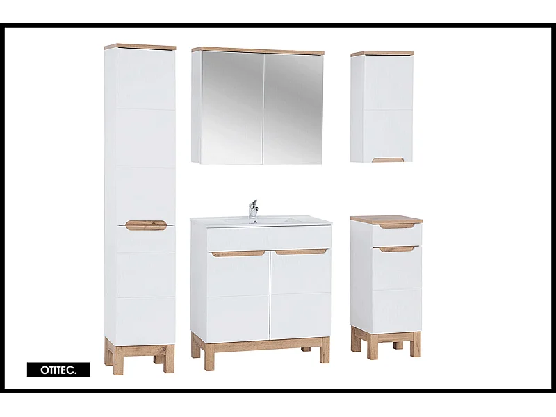 Ensemble meuble de salle de bain - 80 cm - avec vasque à encastrer - avec colonne - avec Armoire Miroir - BALI WHITE