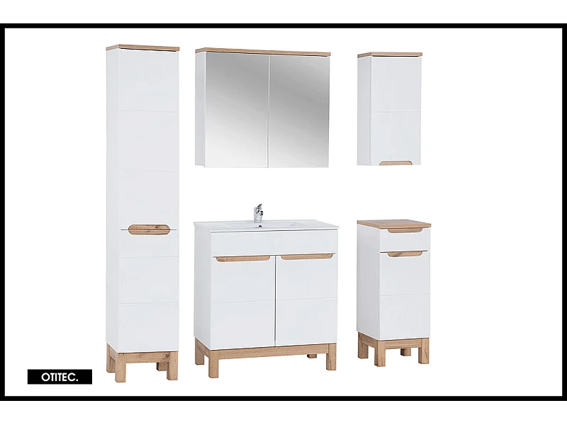 Ensemble meuble de salle de bain - 80 cm - avec vasque à encastrer - avec colonne - avec Armoire Miroir - BALI WHITE