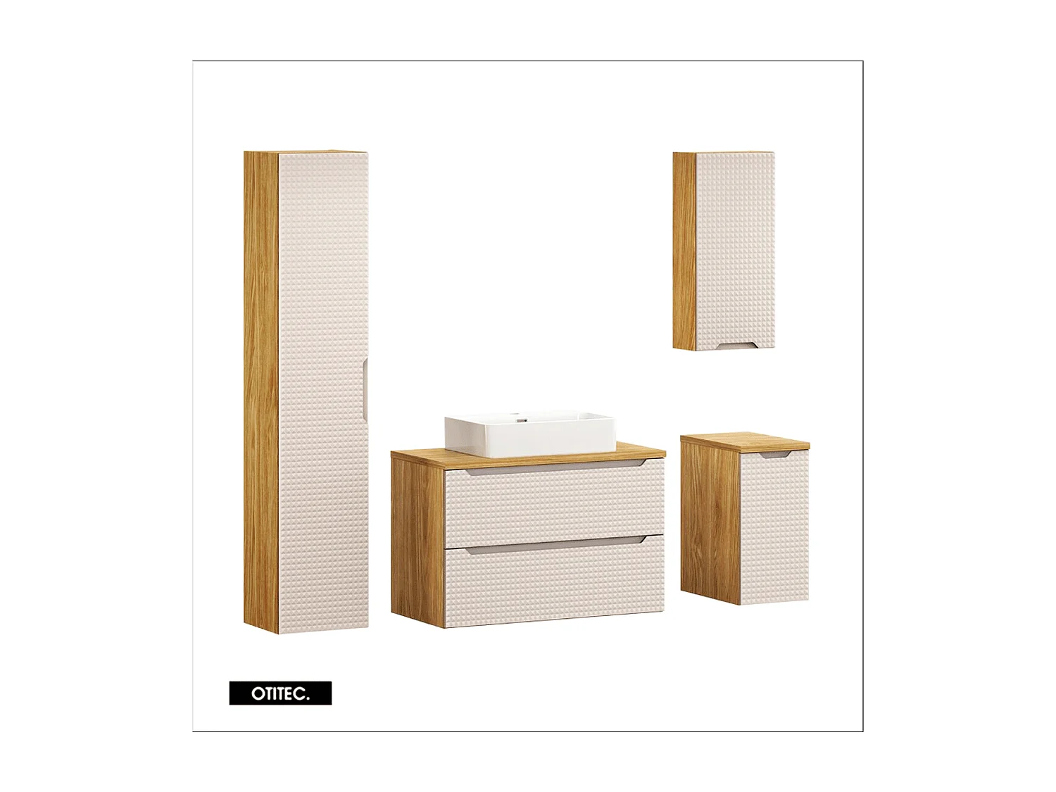 Ensemble de meuble de salle de bain - 90 cm - avec vasque à poser - avec plan - avec colonne - 2 tiroirs - SETTA