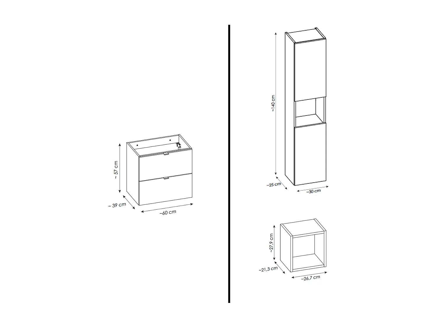 Ensemble de meuble de salle de bain - 100 cm - Oak - avec vasque à poser - avec plan - avec colonne - 4 tiroirs - VOLTA Oak