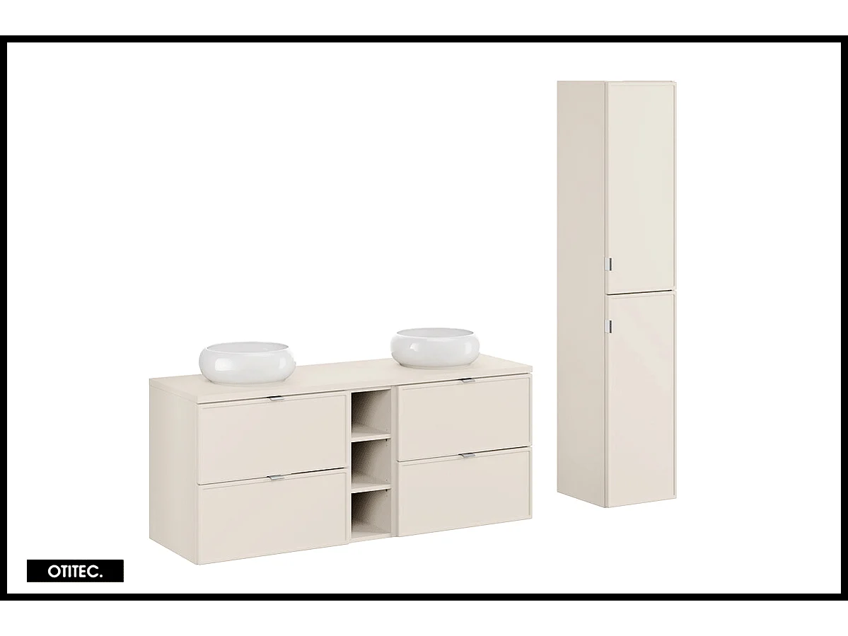 Ensemble meuble de salle bain  - 40 cm - avec plan - 2 vasques à poser - haut meuble - ASTRA