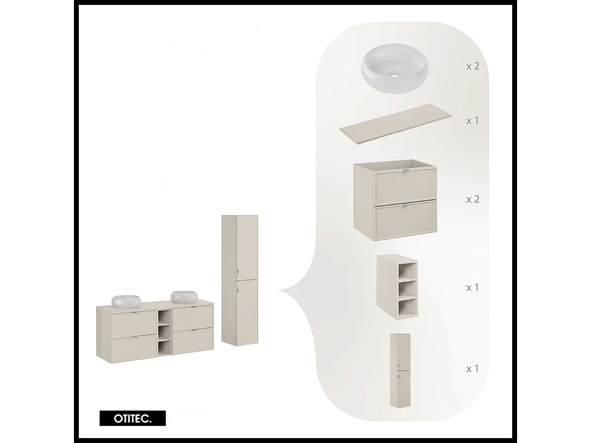 Ensemble meuble de salle bain  - 40 cm - avec plan - 2 vasques à poser - haut meuble - ASTRA