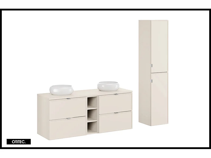 Ensemble meuble de salle bain  - 40 cm - avec plan - 2 vasques à poser - haut meuble - ASTRA