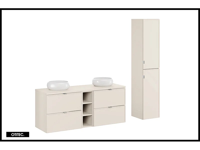 Ensemble meuble de salle bain  - 40 cm - avec plan - 2 vasques à poser - haut meuble - ASTRA