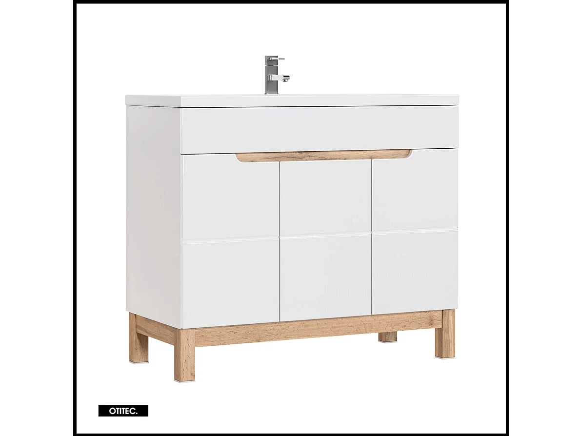 Ensemble meuble de salle de bain - 100 cm - avec vasque à encastrer - avec colonne - BALI WHITE