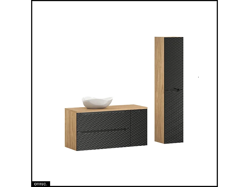 Ensemble de meubles de salle de bain - 120 cm - avec plan - avec vasque à poser - avec colonne - 2 tiroirs - SEA BLACK