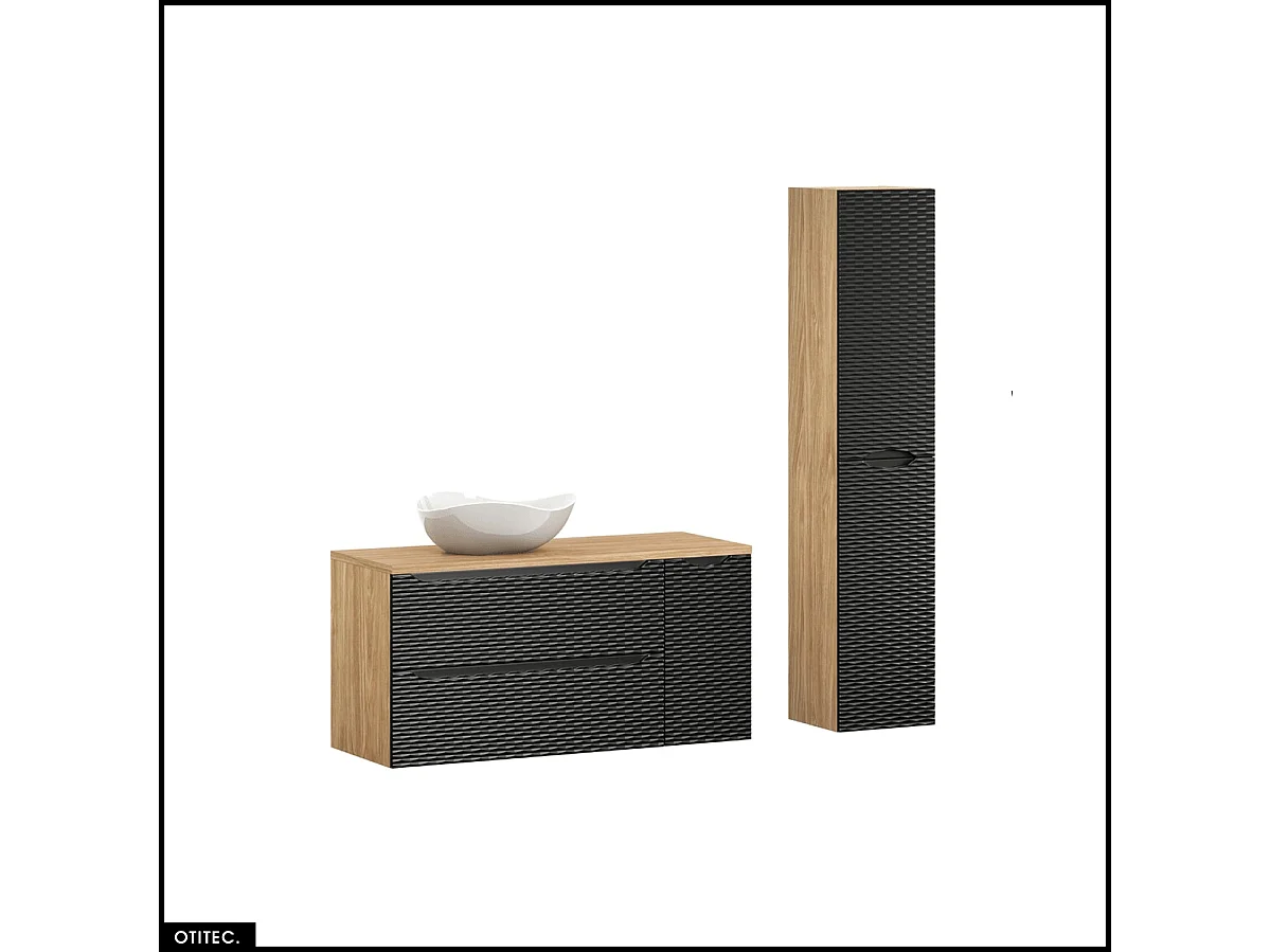 Ensemble de meubles de salle de bain - 120 cm - avec plan - avec vasque à poser - avec colonne - 2 tiroirs - SEA BLACK