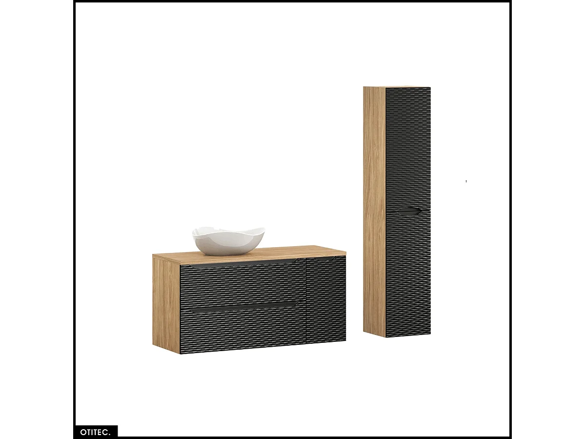 Ensemble de meubles de salle de bain - 120 cm - avec plan - avec vasque à poser - avec colonne - 2 tiroirs - SEA BLACK