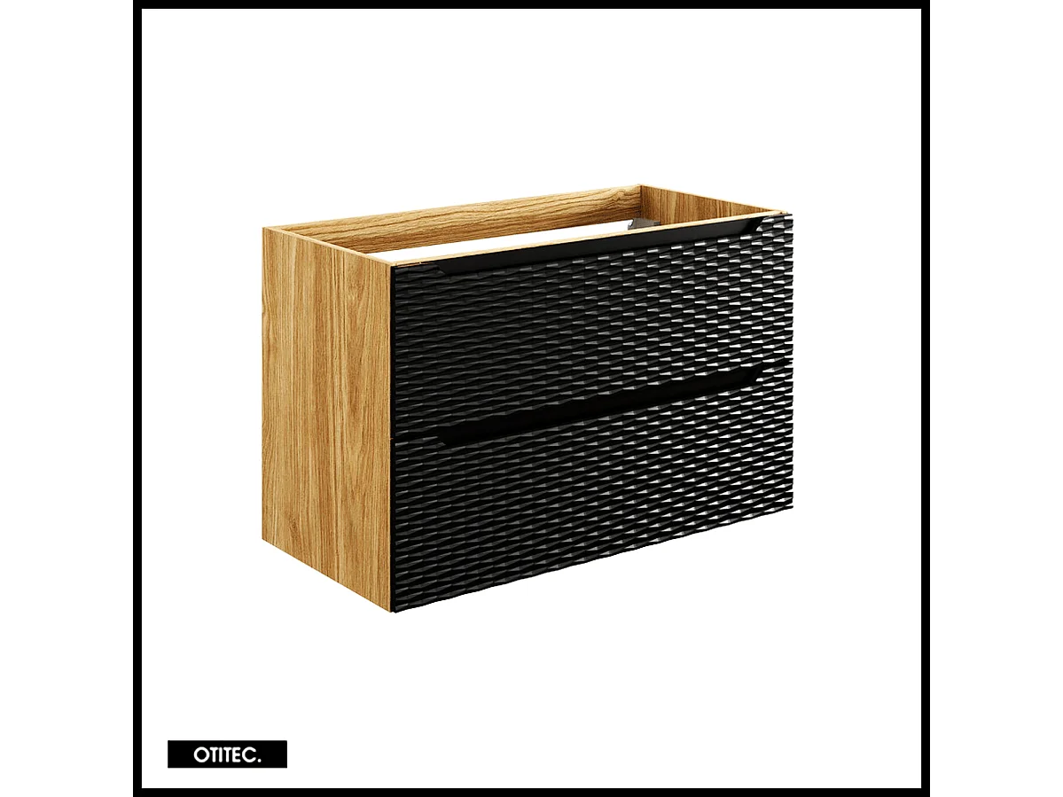 Ensemble de meubles de salle de bain - 120 cm - avec plan - avec vasque à poser - avec colonne - 2 tiroirs - SEA BLACK