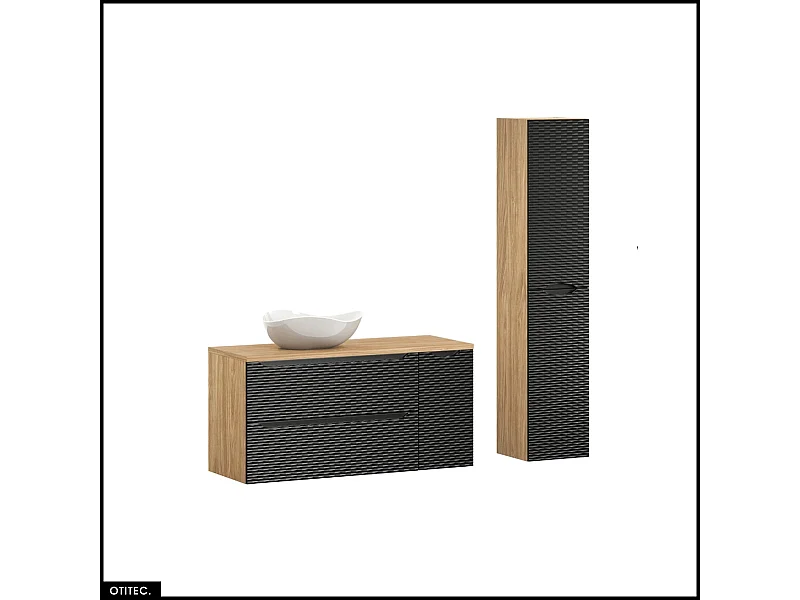 Ensemble de meubles de salle de bain - 120 cm - avec plan - avec vasque à poser - avec colonne - 2 tiroirs - SEA BLACK