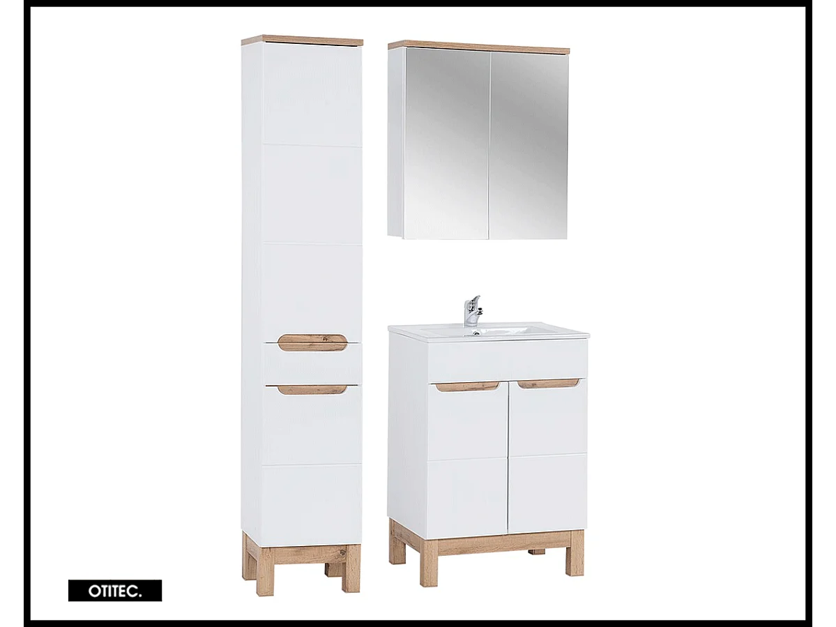 Ensemble meuble de salle de bain - 60 cm - avec vasque à encastrer - avec colonne - avec Armoire Miroir - BALI WHITE
