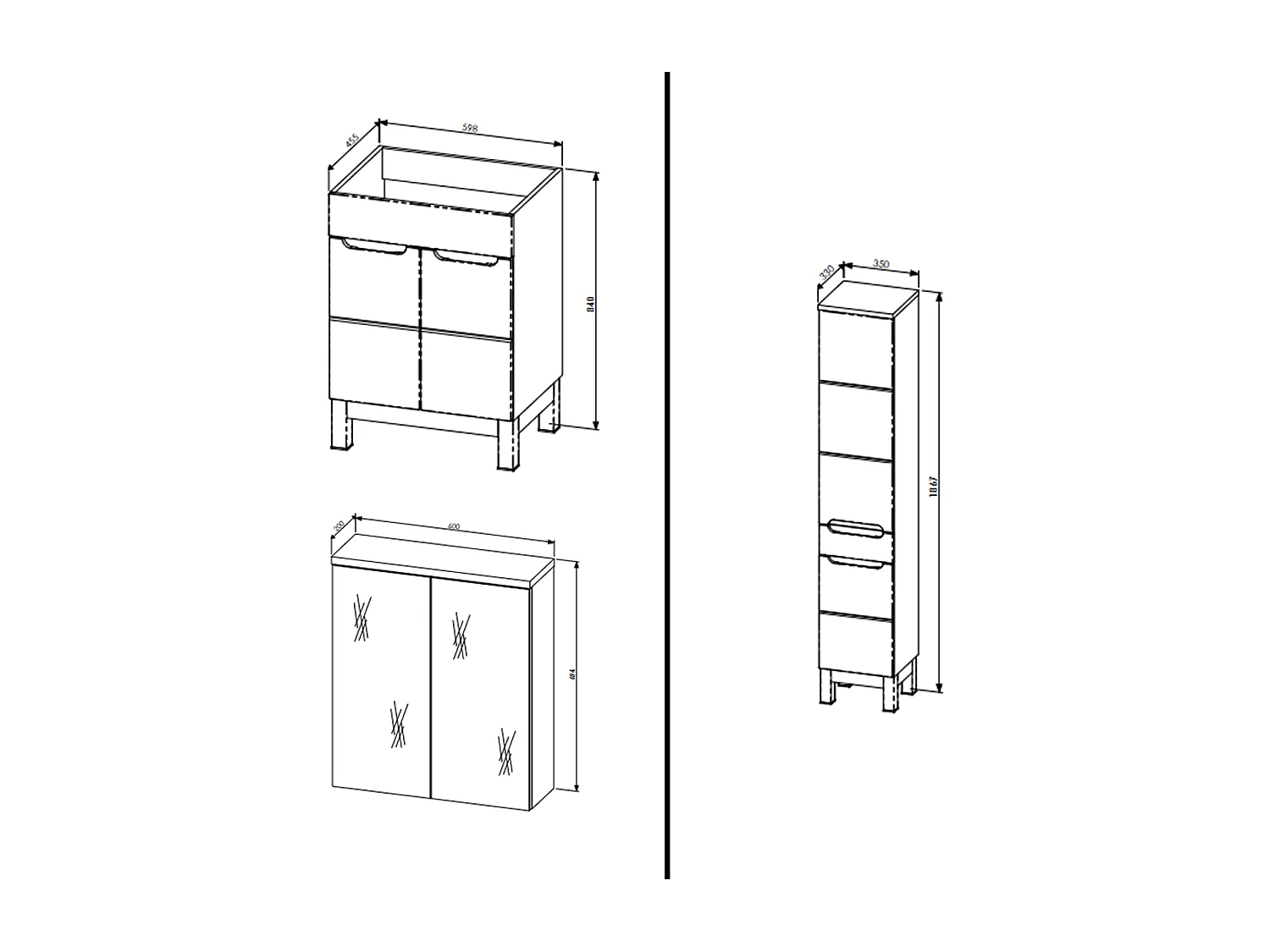 Ensemble meuble de salle de bain - 60 cm - avec vasque à encastrer - avec colonne - avec Armoire Miroir - BALI WHITE