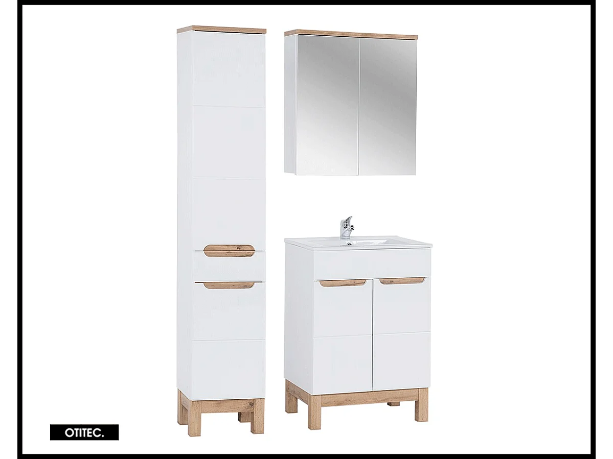 Ensemble meuble de salle de bain - 60 cm - avec vasque à encastrer - avec colonne - avec Armoire Miroir - BALI WHITE