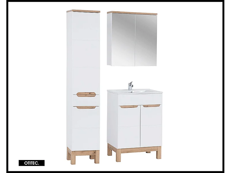 Ensemble meuble de salle de bain - 60 cm - avec vasque à encastrer - avec colonne - avec Armoire Miroir - BALI WHITE