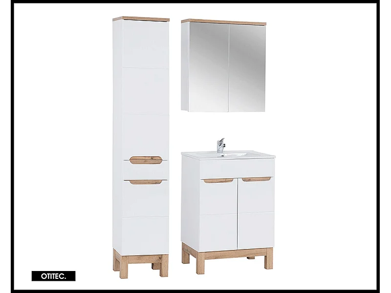 Ensemble meuble de salle de bain - 60 cm - avec vasque à encastrer - avec colonne - avec Armoire Miroir - BALI WHITE