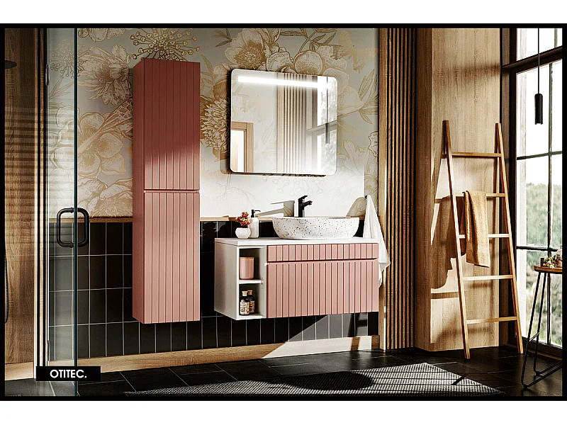 Ensemble de meuble de salle de bain - 100 cm - avec vasque à poser - avec plan - avec colonne et Miroir - 1 tiroir - MINO