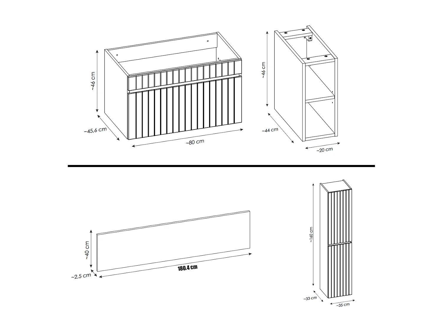 Ensemble de meuble de salle de bain - 100 cm - avec vasque à poser - avec plan - avec colonne et Miroir - 1 tiroir - MINO