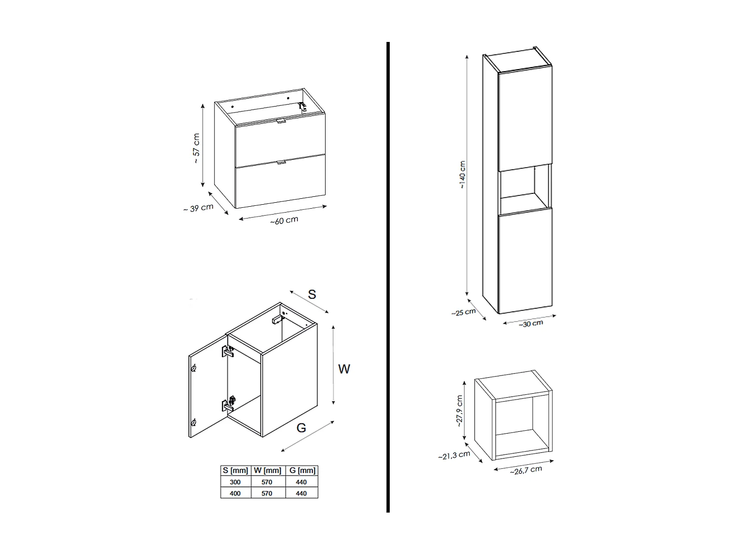 Ensemble de meuble de salle de bain - 90 cm - Noir/Oak - avec plan - avec colonne - 2 tiroirs - VOLTA Oak